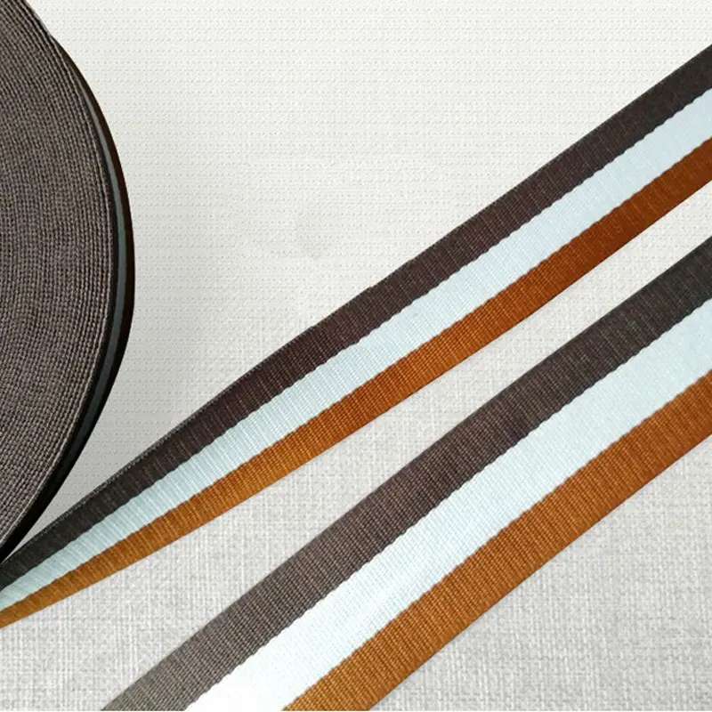 

Hot 1 inch webbing belting fabric Khaki Coffee White Brown Striped Webbing twill ribbon DIY handmade Belt bag sewing accessories