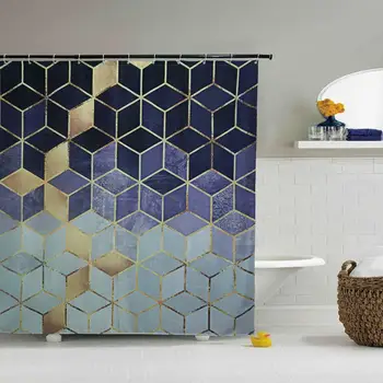 

Geometric Fabric Shower Curtain, Gold-Like Printed Ombre Green Cubes Diamond Polyester Bath Curtain Set, 72-Inch Spa Hotel Heavy