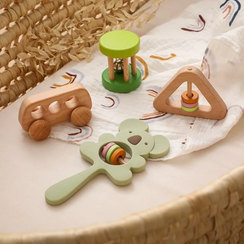 Wooden Rattles Babies Montessori Wooden Rattle Wooden Educational