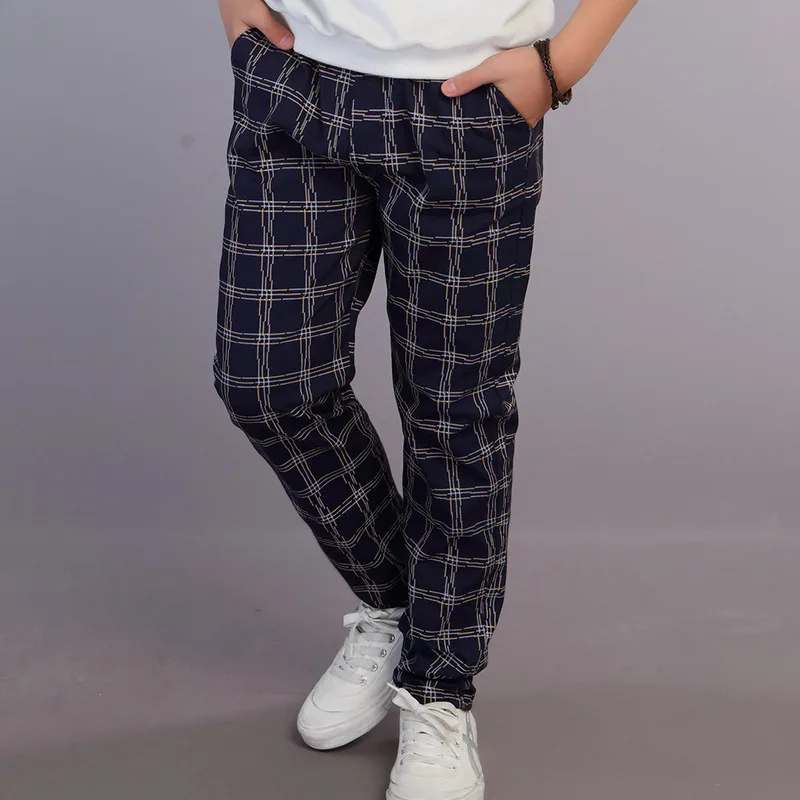 Г. Осенние новые стильные штаны для мальчиков повседневные штаны в полоску и клетку модные стильные брюки для больших мальчиков