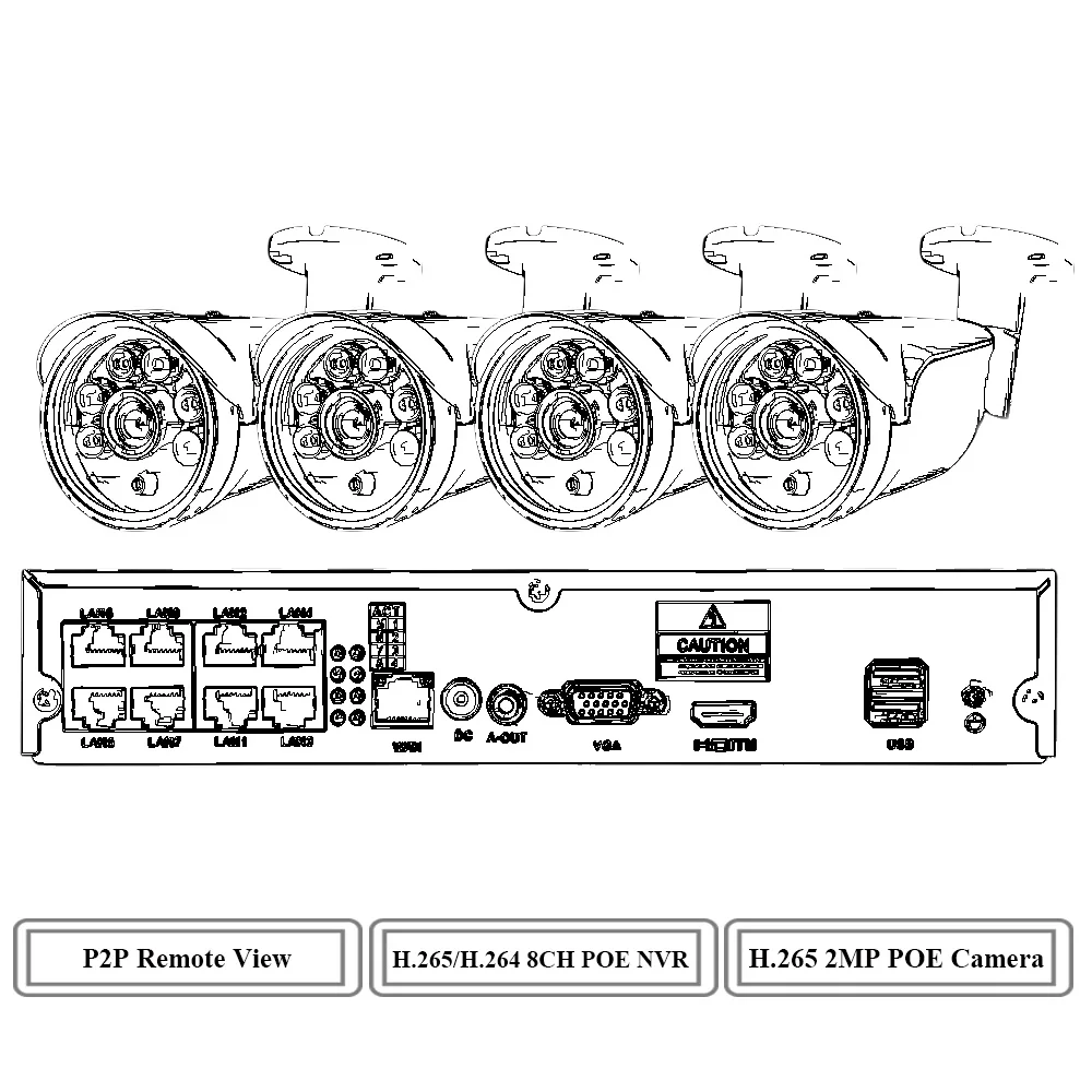 H.265 2MP LYVNAL 5mp 2mp 720p ip-камера poe kit h.265 8ch POE nvr комплект камеры безопасности poe bullet Водонепроницаемый p2p Открытый 4CH POE системный комплект - Цвет: H.265 2MP
