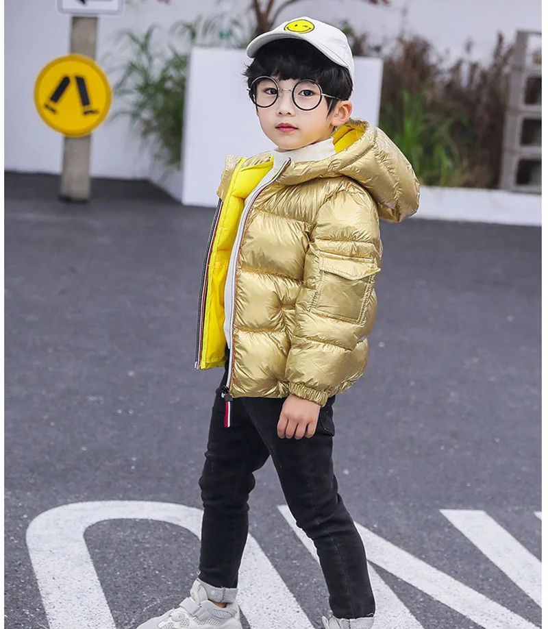Новая модная зимняя куртка для мальчиков и девочек-подростков детская куртка из плотного бархата длинное теплое пальто для холодной зимы - Цвет: Gold