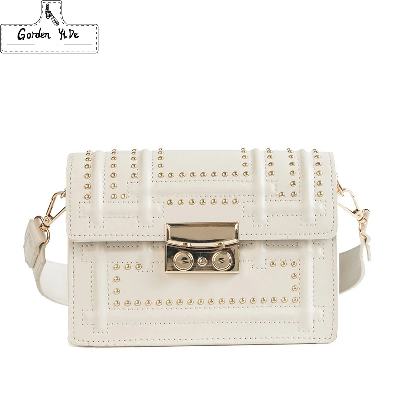 Британская модная женская квадратная сумка Новая женская дизайнерская сумка Качественная кожаная женская сумка с клепками на плечо через плечо