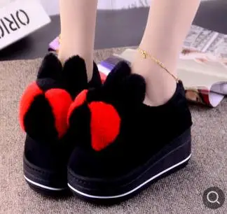 Black cotton shoes Г. Зимние женские тапочки на Высоком толстом каблуке из хлопка Домашняя Нескользящая теплая обувь на меху женские плюшевые теплые домашние Тапочки - Цвет: Black cotton shoes