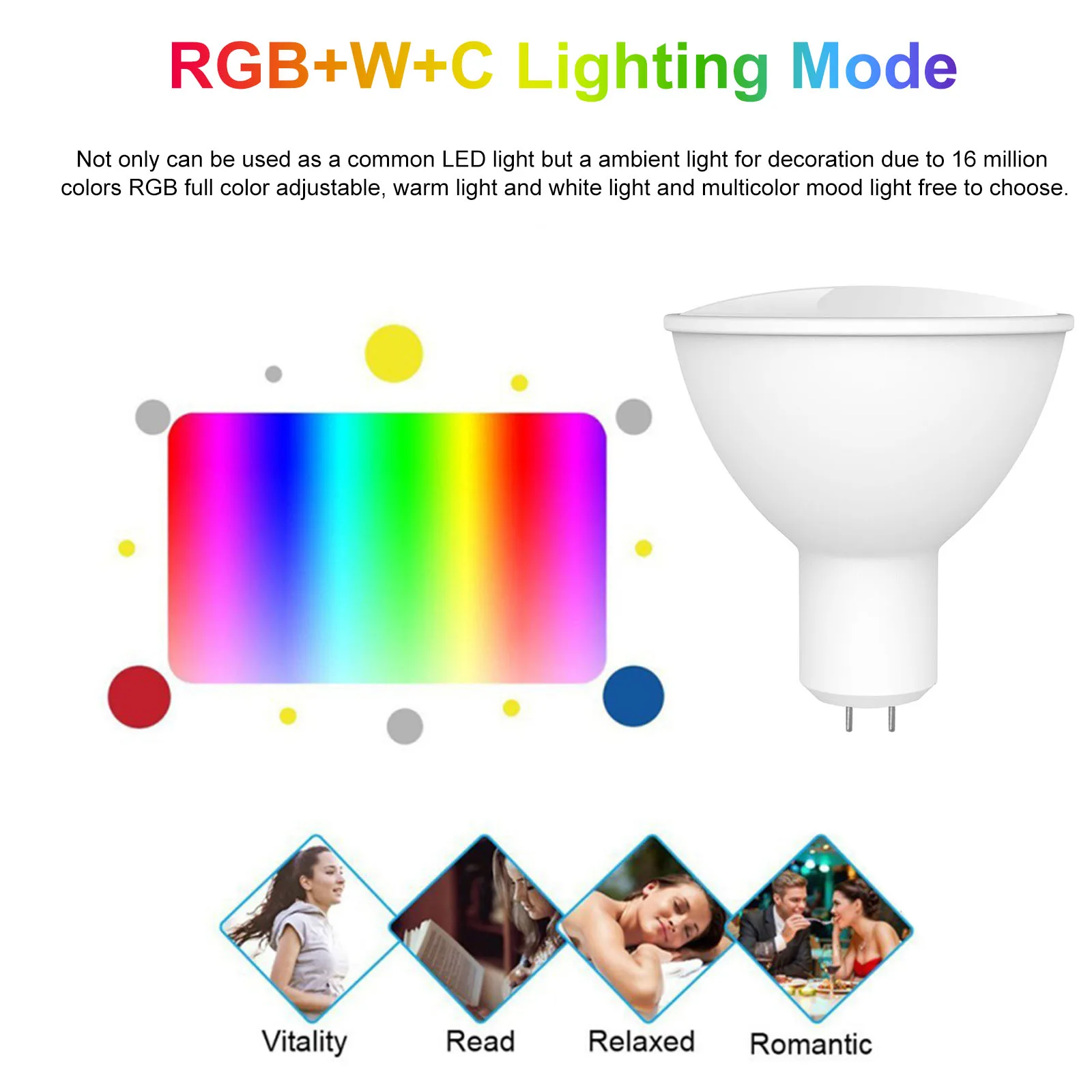 WiFi Smart Bulb RGB+W+C LED Bulb 5W GU5.3 Dimmable Light Phone APP Remote Control Compatible with Alexa Google Home