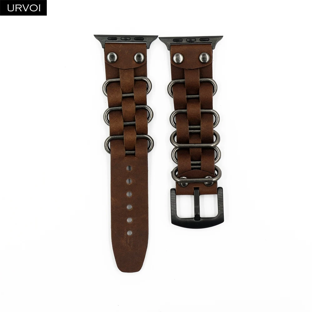 Dark brown Ремешок URVOI для Apple Watch series 5 4 3 2 1 из натуральной кожи с кольцами ремешок для iWatch современный дизайн пряжка crazy horse - Цвет ремешка: Dark brown