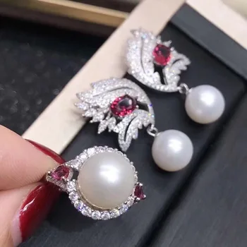 

Fine Jewelry Natural Fresh Water 10mm White Pearl Female's Jewelry Sets for Women FIne Jewelry Sets