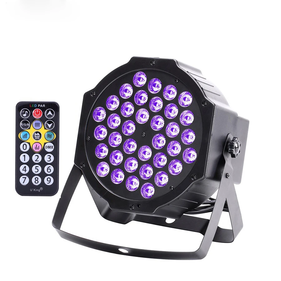 Black-2 Pack UV LED Stage Light ALLOMN 18*3W Ultraviolet Light with DMX512 Remote Control Sound Activated Projector Lamp Black Spotlight for Party Club Christmas Wedding Birthday Celebration Show 