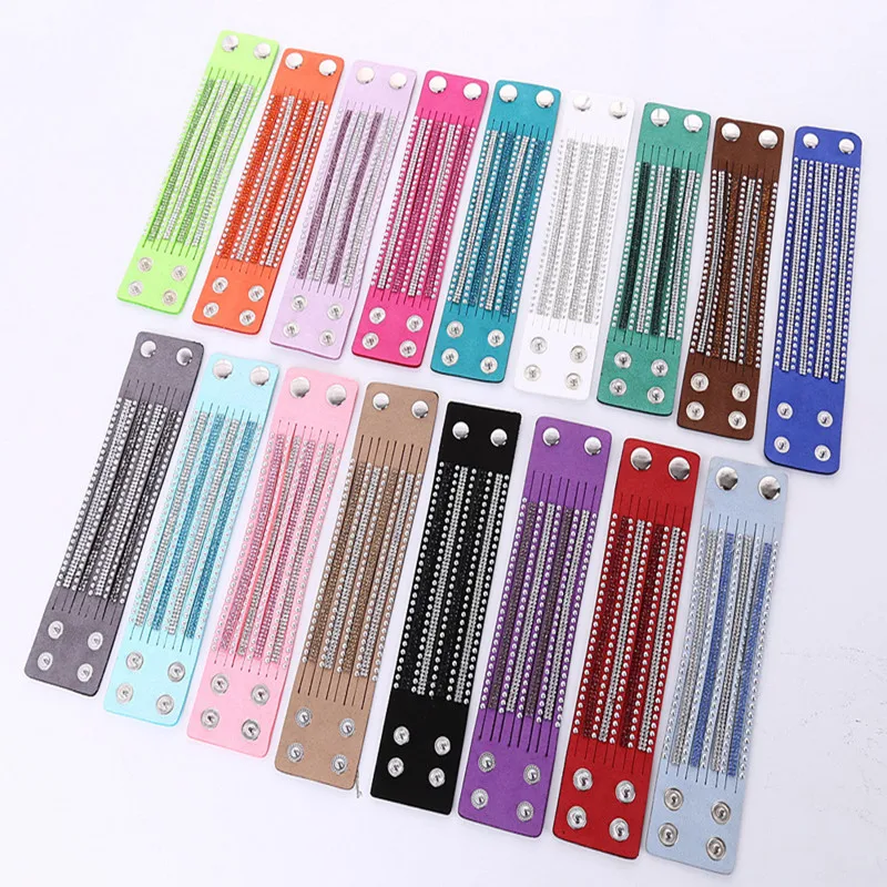 9 рядов стразы выложенный кожаный браслет кристальная широкая оболочка