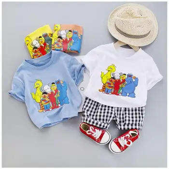 

2020 Summer Baby Boys Girls Clothes Suits Toddler Infant Clothing Sets Cartoon Shirt Plaid Shorts Kids Children Casual Suit