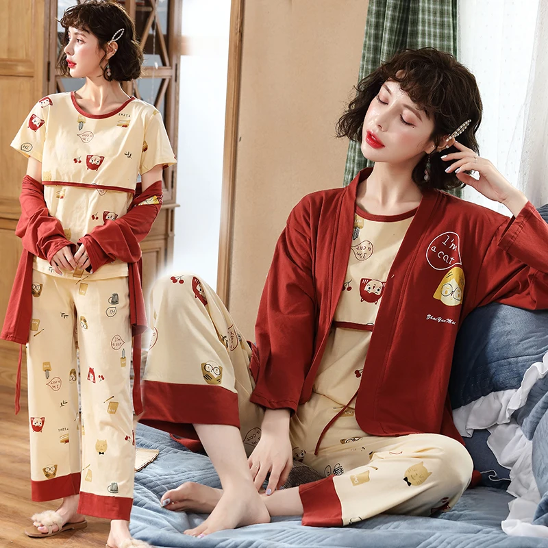 CY3T HYS 1961 3 шт., женские пижамные комплекты, весна, комплект для беременных и кормящих, летний, короткий рукав, длинные штаны, костюм, хлопок, осень, для беременных, домашняя одежда - Цвет: CY3T HYS 1961