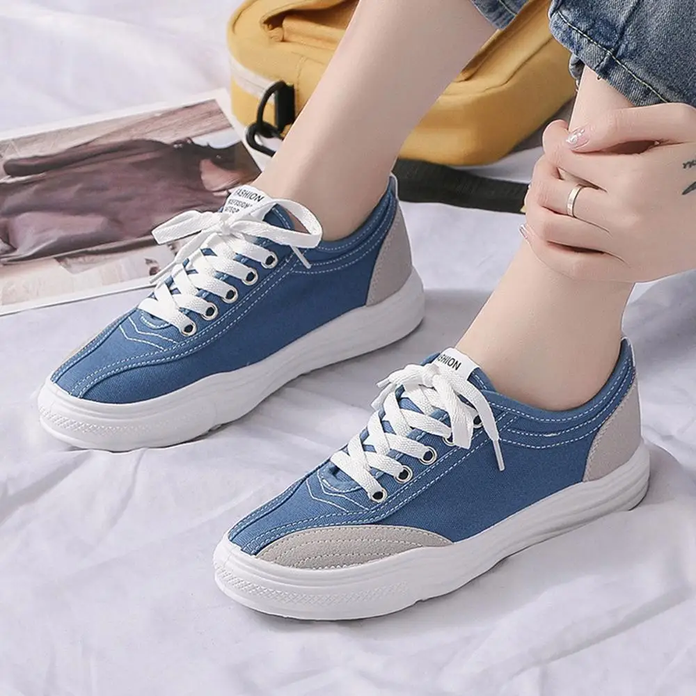 Outdoor Walking Shoes Sneakers Women Flat Casual Wild Single Shoes Round Head Lace-up Canvas Shoes Leisure Sneakers