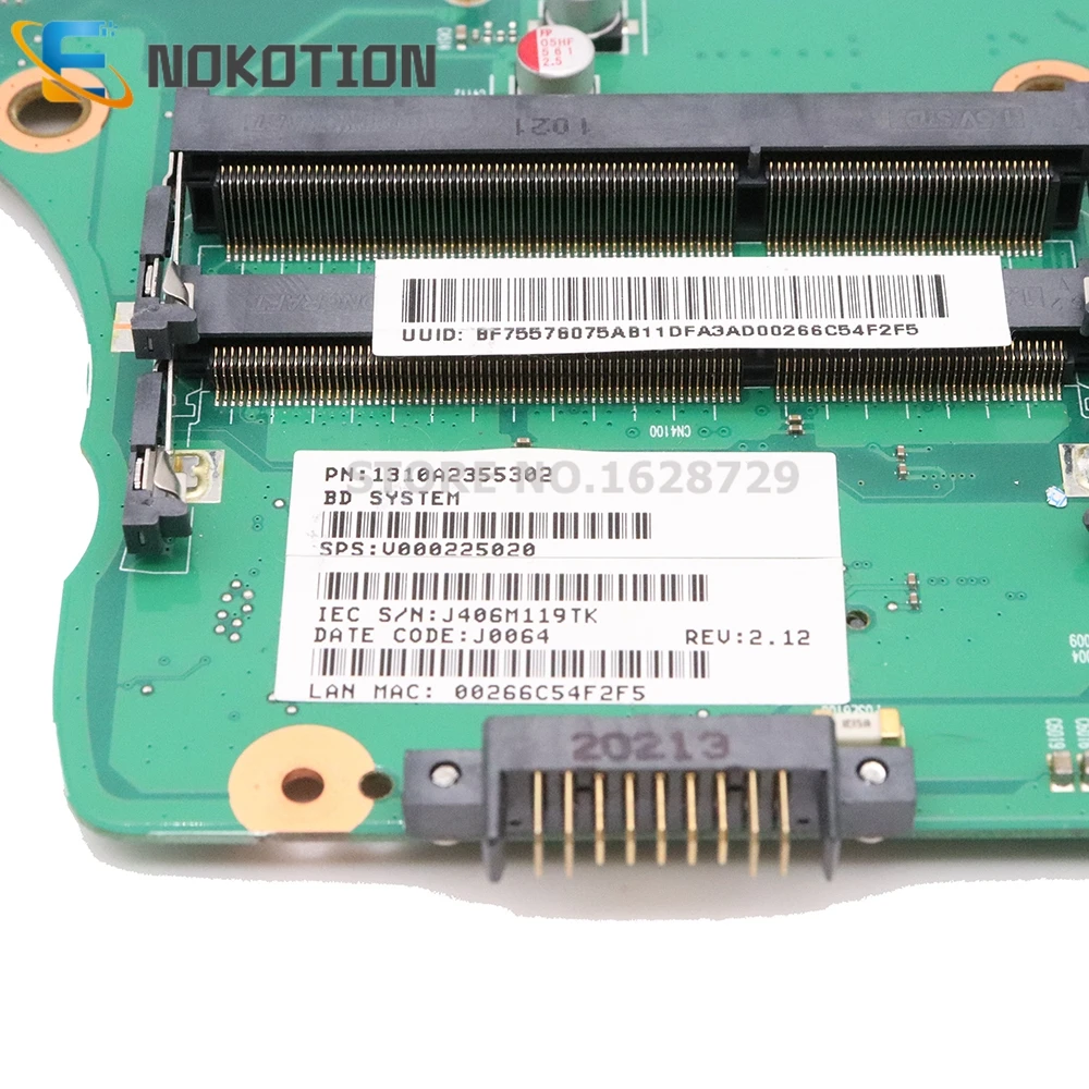 NOKOTION V000225020 материнская плата для Toshiba Satellite C650 C655 6050A2355301-MB-A03 основная плата GL40 DDR3 Бесплатный процессор