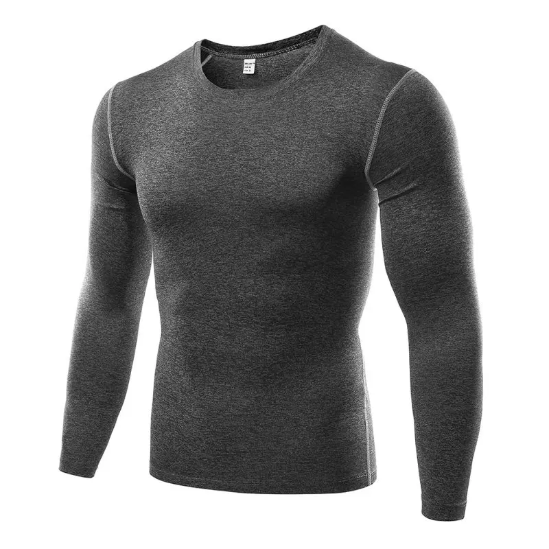 Мужские спортивные компрессионные футболки для фитнеса с длинным рукавом, быстросохнущая Базовая Спортивная футболка для бега - Цвет: Серый