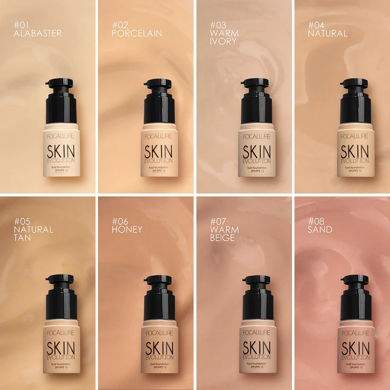 FOCALLURE Liquid Foundation Cream Professional Full Coverage Waterproof Brighten Face Concealer Makeup Base Women Cosmetics For Liquid Foundation Makeup Cosmetics Makeup Cream Waterproof Foundation