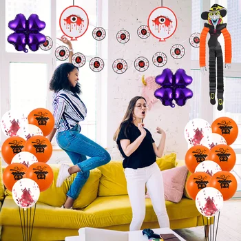 

1 Set Bleeding Eye Good Quality Scary Creative Hanging Decoration Balloons Kit Bunting Flag for Halloween Haunted House Party