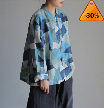 

Floral Print New Fashion All-match Women Cardigan Shirt Autumn Simple Vintage Cotton Linen 4 Color Female Shirts