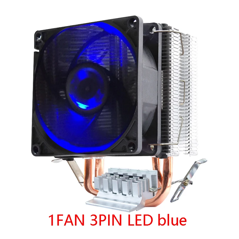 1fan 3PIN Blue Pccooler 2 Heatpipe Процессор Cooler двойной 80 мм тихий охлаждающий вентилятор для intel LGA 775 1150 1151 1155 1556 AMD AM4 AM3 - Цвет лезвия: 1fan 3PIN Blue