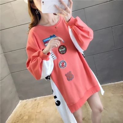 orange Новые осенние женские негабаритные толстовки Длинные Лоскутные хлопковые Harajuku Kpop кусок Толстовка торт пальто черно-розовые пуловеры - Цвет: orange