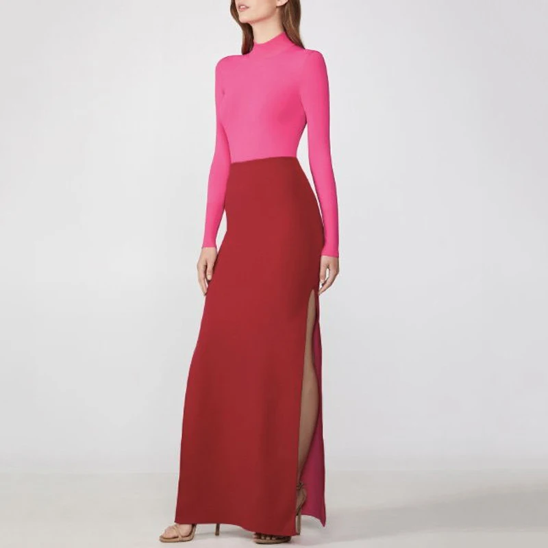 INDRESSME Новая мода женское сексуальное красное платье с длинным рукавом с Разрезом Платье с повязкой длинное платье Вечерние Клубное обтягивающее платье, оптовые продажи