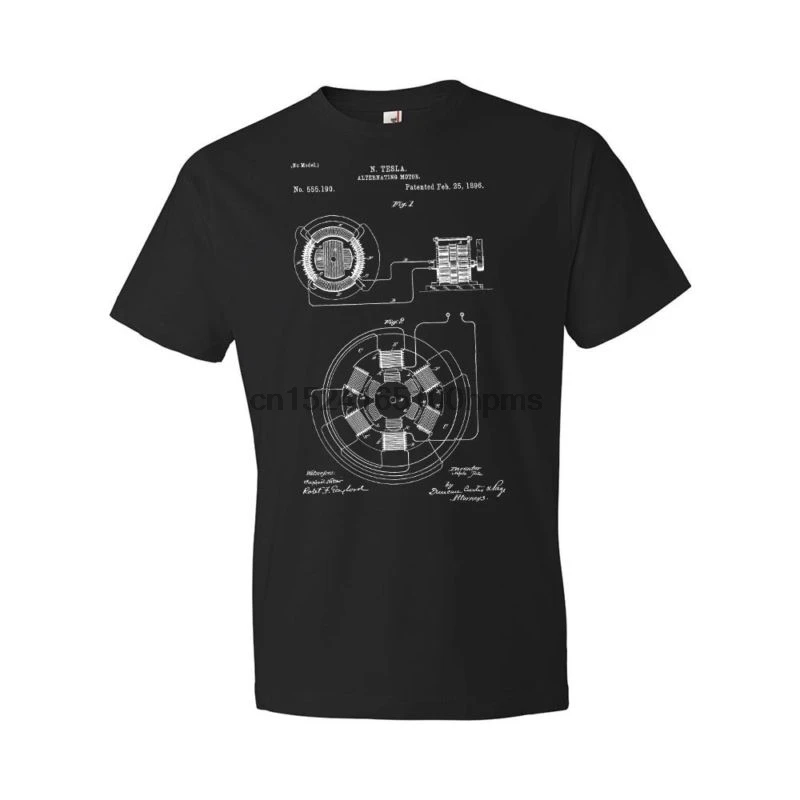 

Tesla Alternating Motor T-Shirt Tesla Shirt Tesla Inventions Nikola Tesla Patent T Shirt Summer Famous Clothing