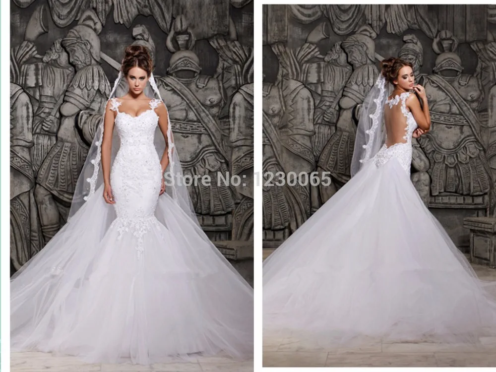 

Free shipping mermaid 2018 robe de mariee See Through mermaid bridal gown with Removable Train mother of the bride dresses