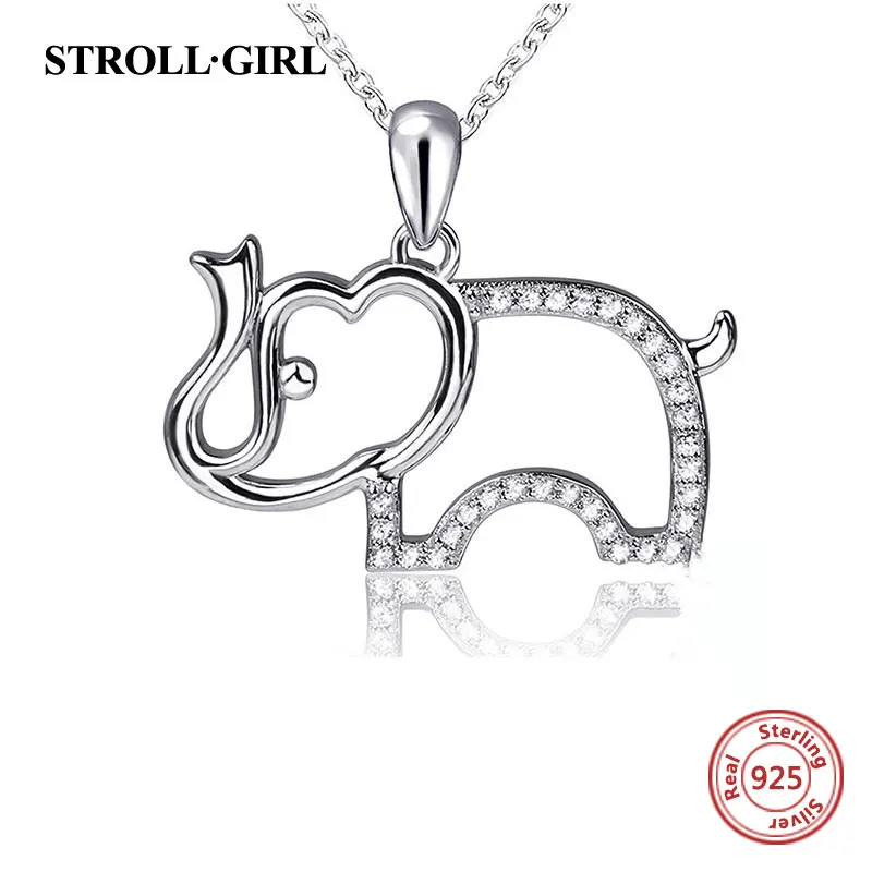 100% 925 Sterling Silver Cute Elephant Zircon Pendant Chain Animal Necklace for Women Family 2020 Fine Jewelry Christmas Gift | Украшения и