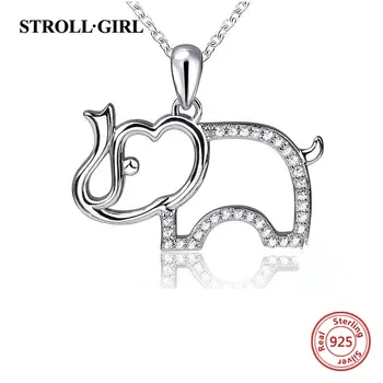 

100% 925 Sterling Silver Cute Elephant Zircon Pendant Chain Animal Necklace for Women Family 2020 Fine Jewelry Christmas Gift