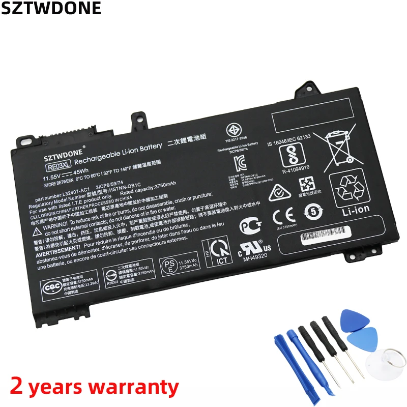 SZTWDONE RE03XL аккумуляторная батареядля ноутбука HP ProBook 430/440/450/455 G6 Жан 66 Pro 13/14 G2 HSTNN