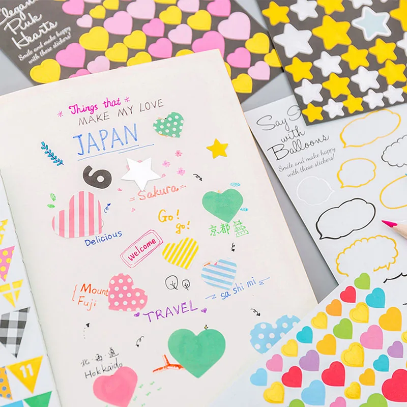 1 Pcs Kawaii Color Heart Scrapbook Stickers for Kids DIY Diary Decorative Sticker School Office Supplies Japanese Stationery