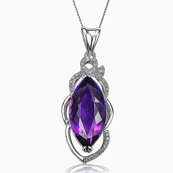 

Elegant noble purple crystal amethyst gemstones diamonds pendant necklaces for women white gold silver925 choker jewelry bijoux