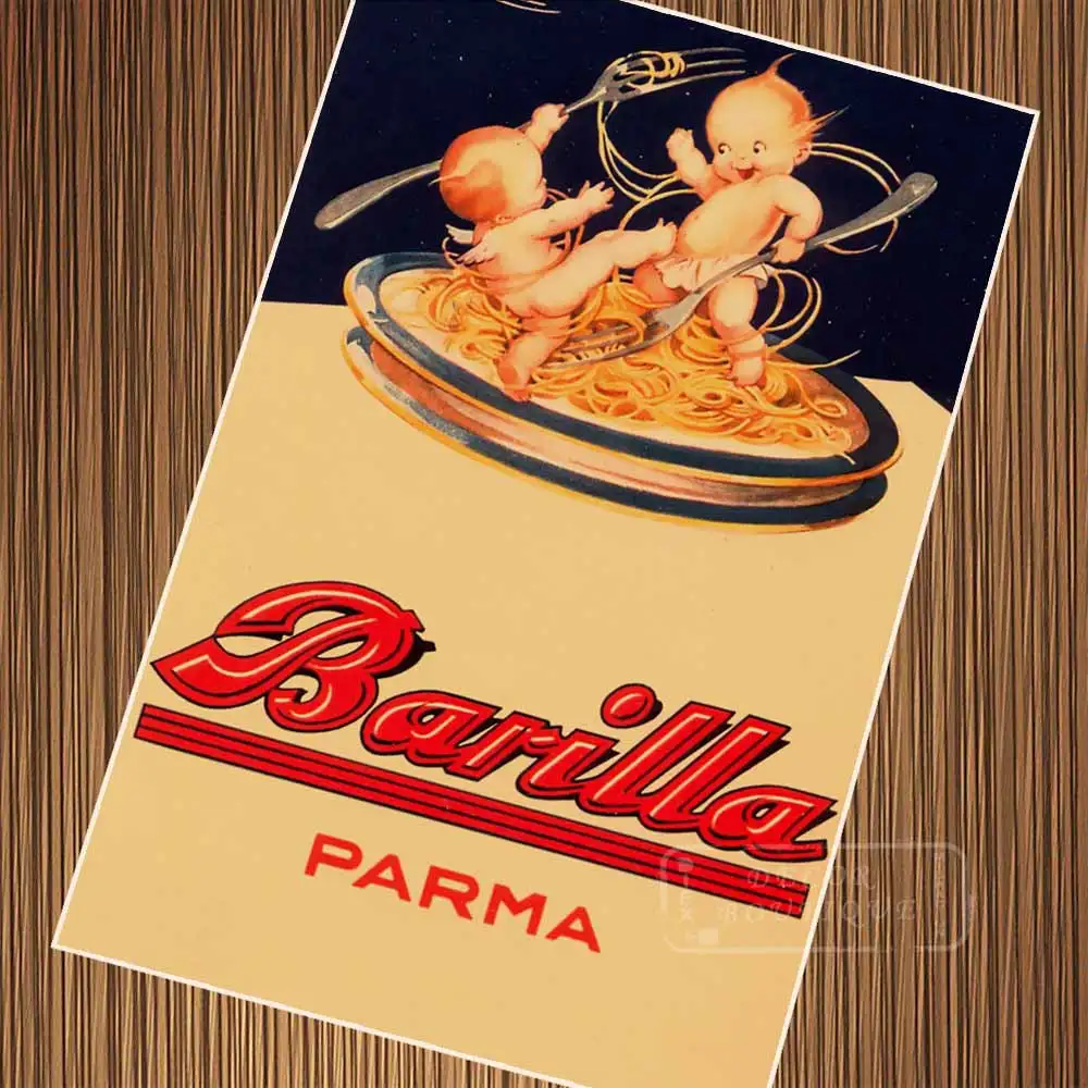 Спагетти Барилла Парма классический винтажный еда рекламный плакат из крафт-бумаги холст ванная комната Наклейка на стену домашний Декор подарок - Цвет: Серый