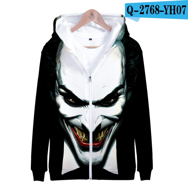 HAHA Joker толстовки на молнии для мужчин s Хэллоуин сумасшедшая улыбка толстовки с капюшоном для мужчин/женщин Suicide HAHA худи с изображением Джокера куртка на молнии пальто - Цвет: 3dLL-308-05