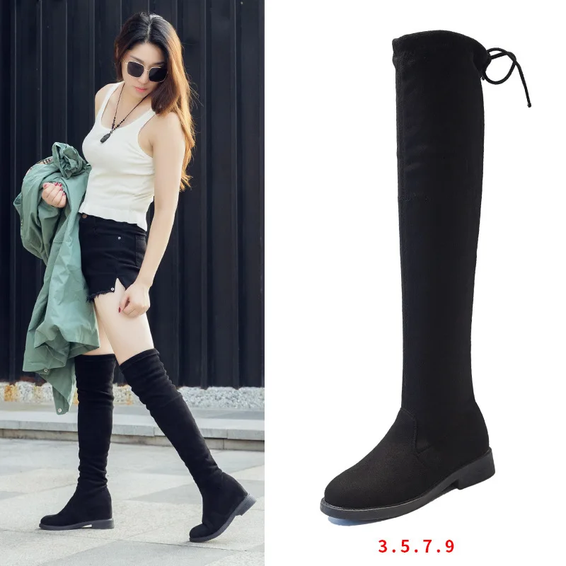 

Women Winter Boots Overknee Boots Woman Increase Flat Bottom Small Long Boots Elastic Boots