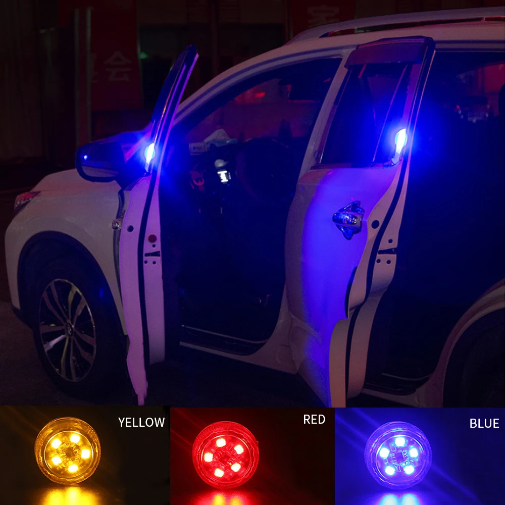 2PCS Wireless Magnetic Car Door Opening Warning Light 5 LED Strobe Flashing Anti Rear-end Collision Safety Lamps Indicator Light
