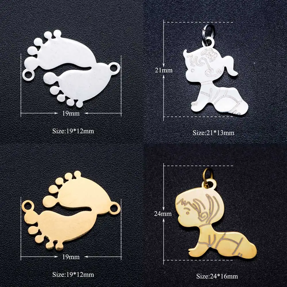 5pcs/lot 316L Stainless Steel Etched Baby Girl Boy Sole DIY Charm Pendant Wholesale Dropshipping OEM Order Accepted | Украшения и