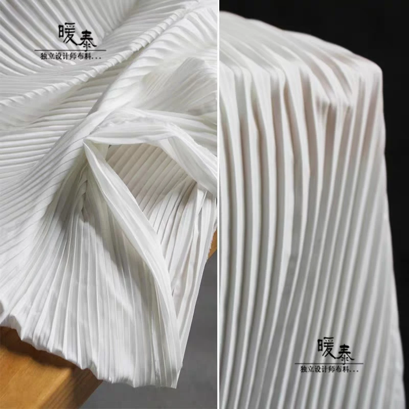

Pleated Chiffon Fabric White stretch folds DIY Patchwork bazin riche Skirt Dress Designer Fabric