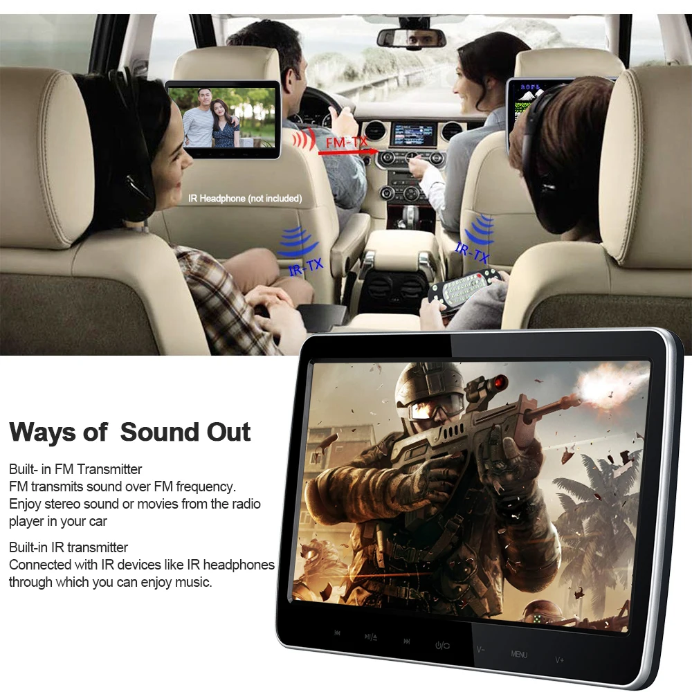 

10.1 inch Portable DVD Video Player Car Headrest Digital TFT Screen 16:9 Monitor Car HD DVD Player Touch Button w/ Speaker IR FM