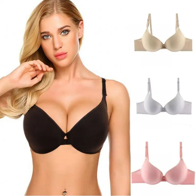

Large Size Europe And USA Underwire Solid Color Deep V Adjustment Type Back Closure Gathered Bra Full Cup Glossy One-Piece Bra!
