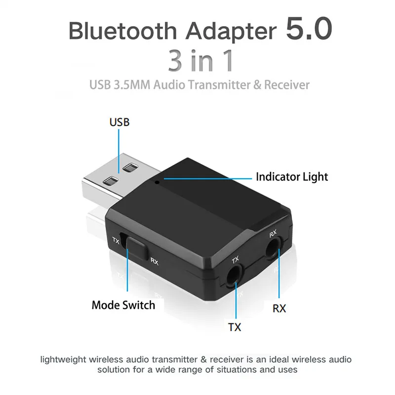 Bluetooth 5,0 аудио приемник передатчик 3 в 1 Мини 3,5 мм разъем AUX USB стерео музыка беспроводной адаптер для ТВ автомобиля ПК наушники