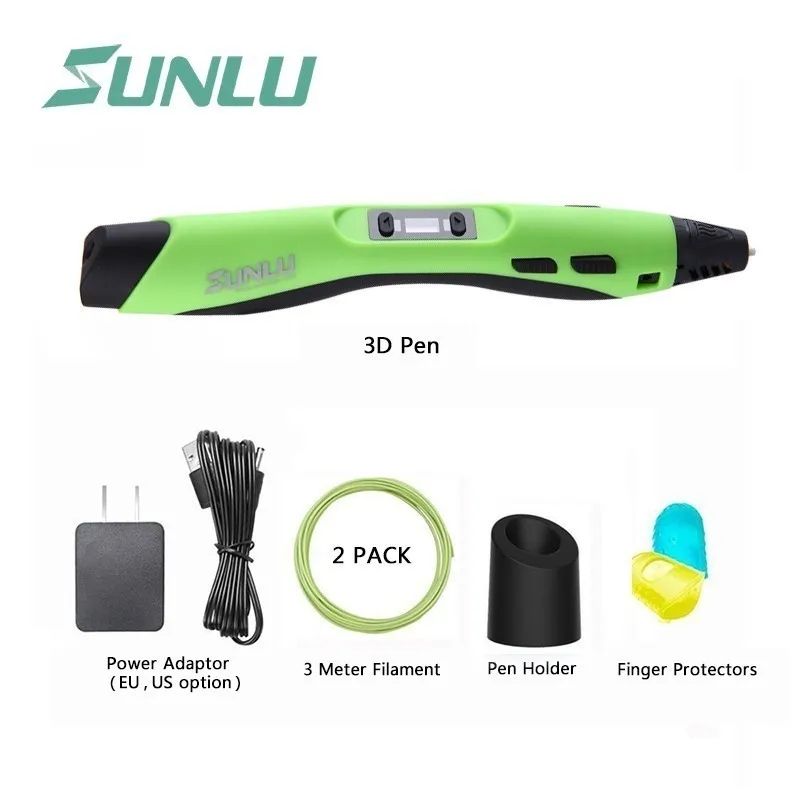 SUNLU Волшебная 3D Ручка, SL-300, черные 3D ручки для печати, поддержка пла/АБС-пластика, 1,75 мм, для креативного ремесла и в качестве подарка - Цвет: SL-300-green