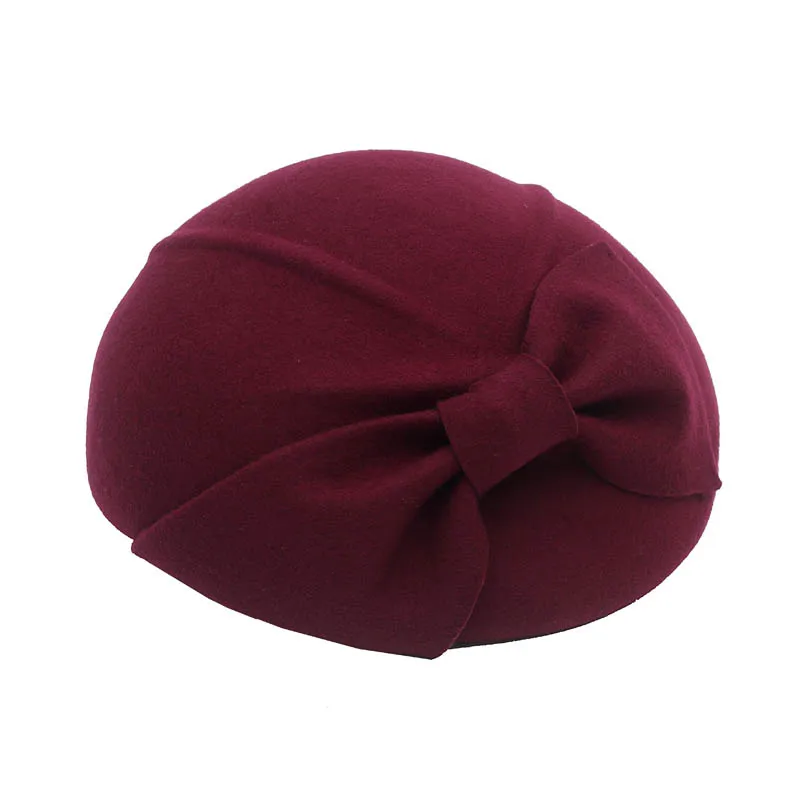burgundy Зимние Модные женские шерстяные фетровые береты с бантом PWSV007 - Цвет: burgundy