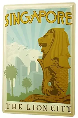 

Tin Sign Decor Plaques World Tour Singapore Lion City Metal Plate 8X12