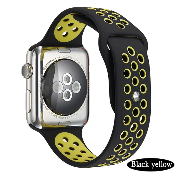 Nike силиконовый ремешок для Apple Watch 4 44 мм 40 мм дышащие Спортивные ремни для Iwatch Band 3 2 1 ремешок для часов браслет - Цвет ремешка: Black yellow