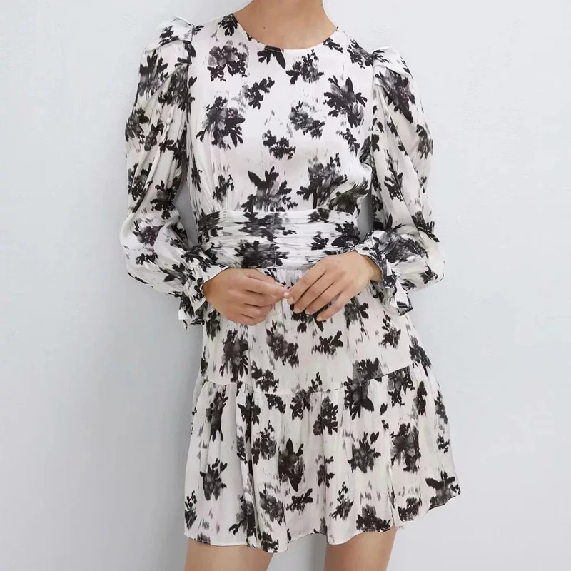 Винтаж принты мини-юбки с цветочным рисунком рюшами дизайнерское платье для Для