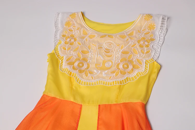 SEQINYY шифоновое платье Лето Весна новое модное дизайнерское женское платье миди без рукавов с вышитыми цветами из органзы оранжевое желтое