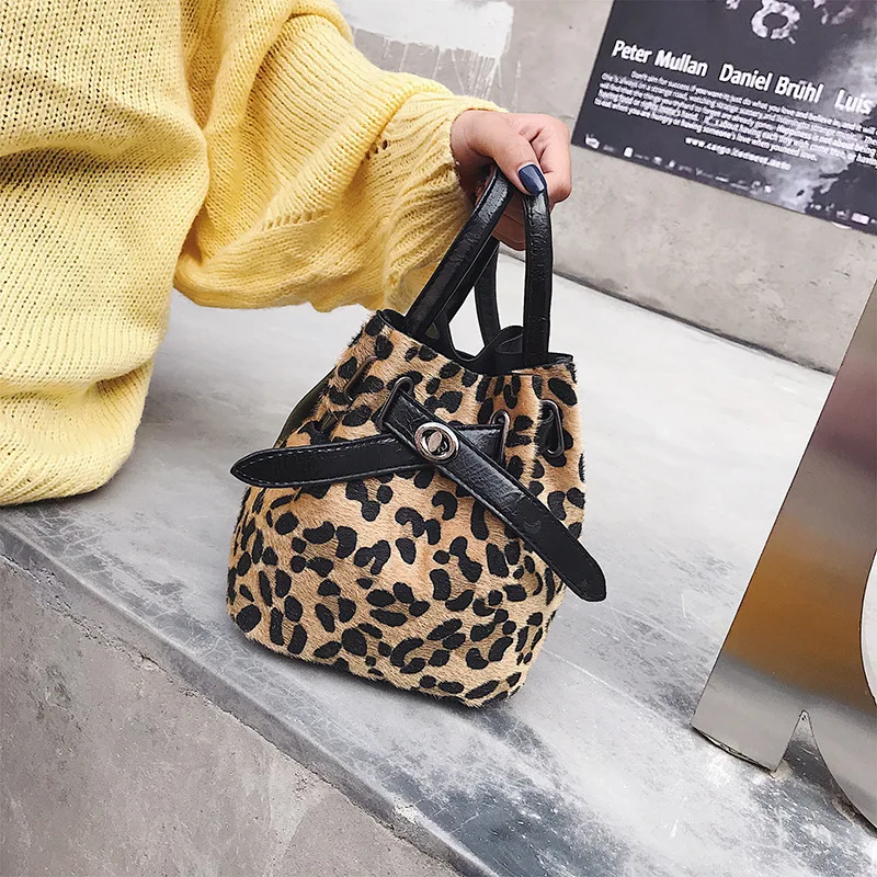 

New Style Leopord Pattern Bucket Bag Fashion And Personality Hand Shoulder Cross-body Multi-Purpose Bag Women's Large WOMEN'S Ba