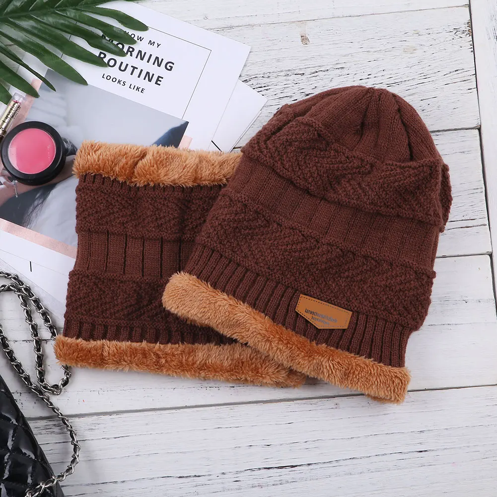 Cap Winter Sports Outdoor Neck Scarf Fashion 2Pcs/Set Women Men Acrylic Fiber Hat Knit