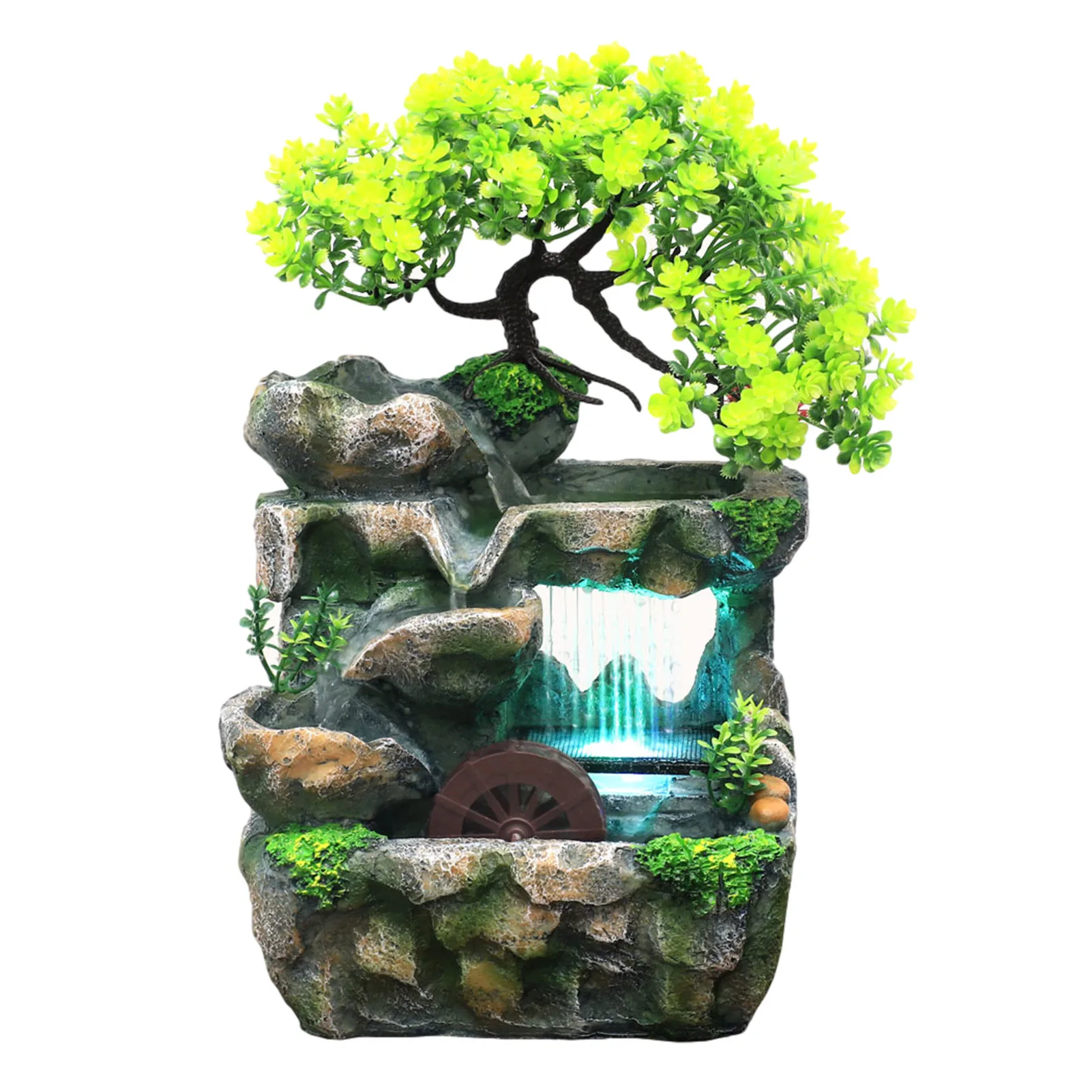 Fontaine Zen d'interieur Chinois feng shui tournant eau fontaine objet eau  roue intérieure bureau bonsai transfert boule chanceux magasin d'ouverture  cadeau méditation Cascade ( Color : E ) : : Cuisine et
