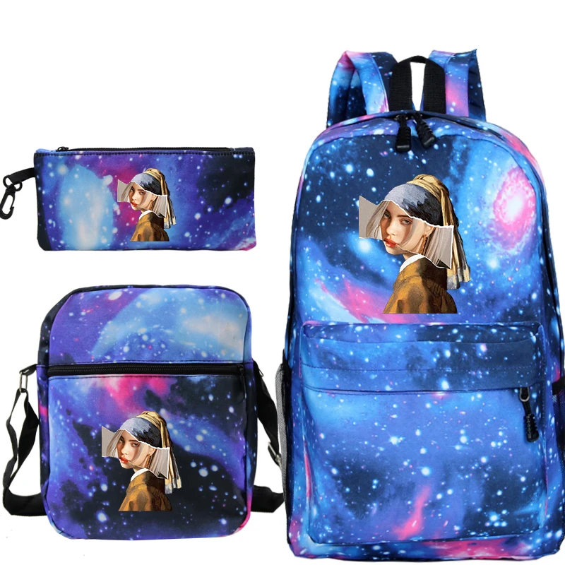 

Billie Eilish 3pcs/set Backpack Mochila Bag Women Men's School Bag fashion Travel Bag Laptop Bagpack with Crossbody Bag Pen Bags